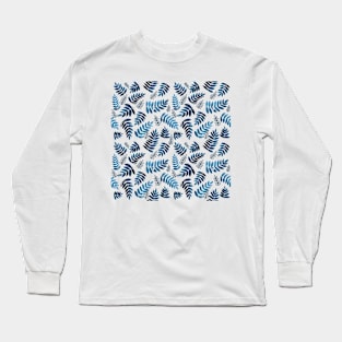 Modern Fern Leaves - Blue Long Sleeve T-Shirt